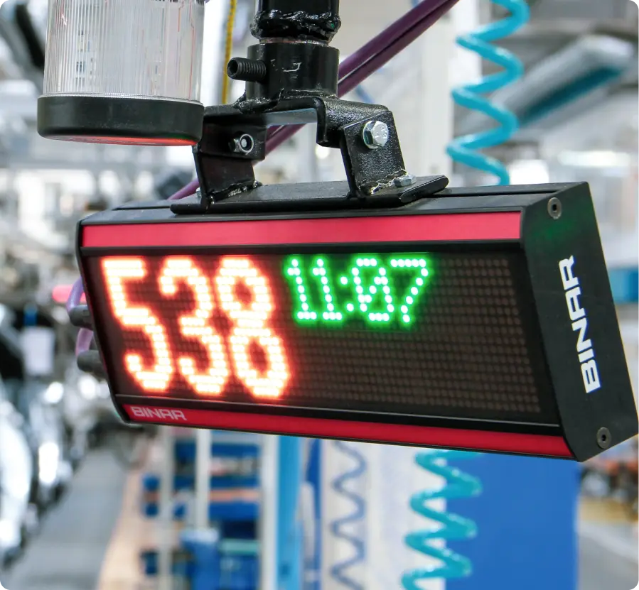 Binar LED display showing numbers and time