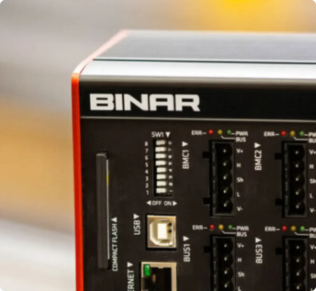 Close-up of a Binar industrial control unit