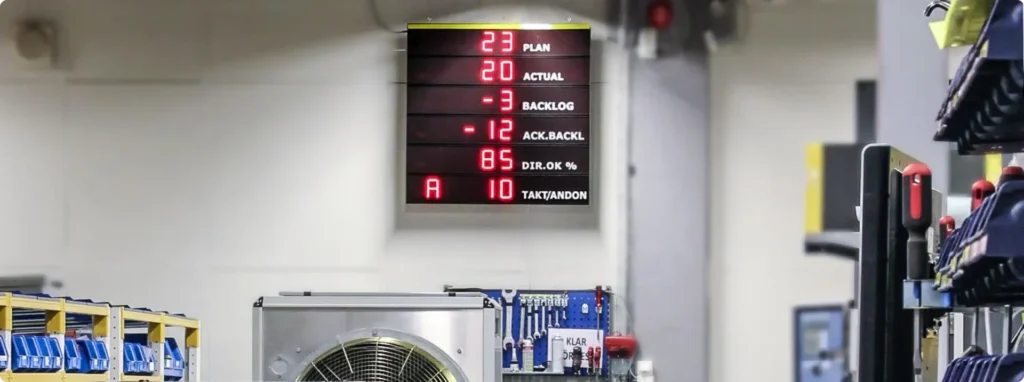 Andon display on a wall in an industrial environment