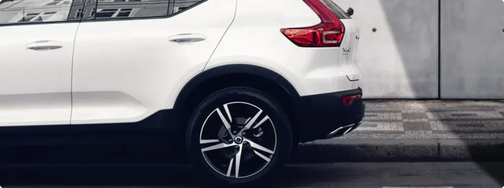 Close-up of a white Volvo car