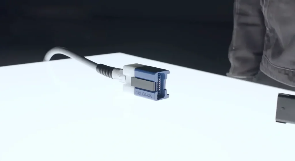 Close-up of an industrial connector cable