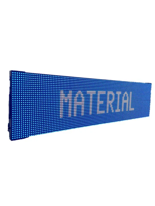 Blue LED display with the text MATERIAL