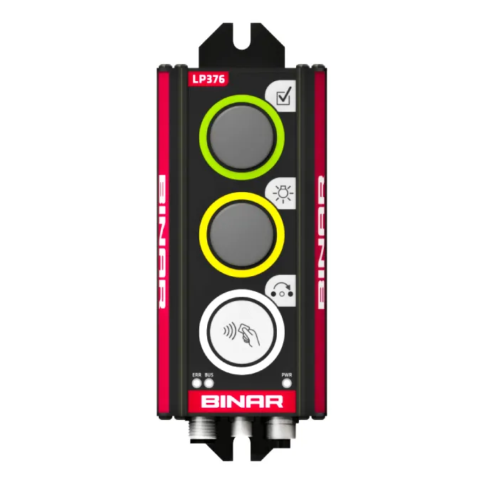 Binar LP376 with three buttons – one green, one yellow, and one white